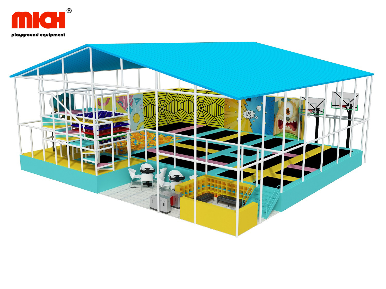 Outdoor Trampoline Park with Various Games