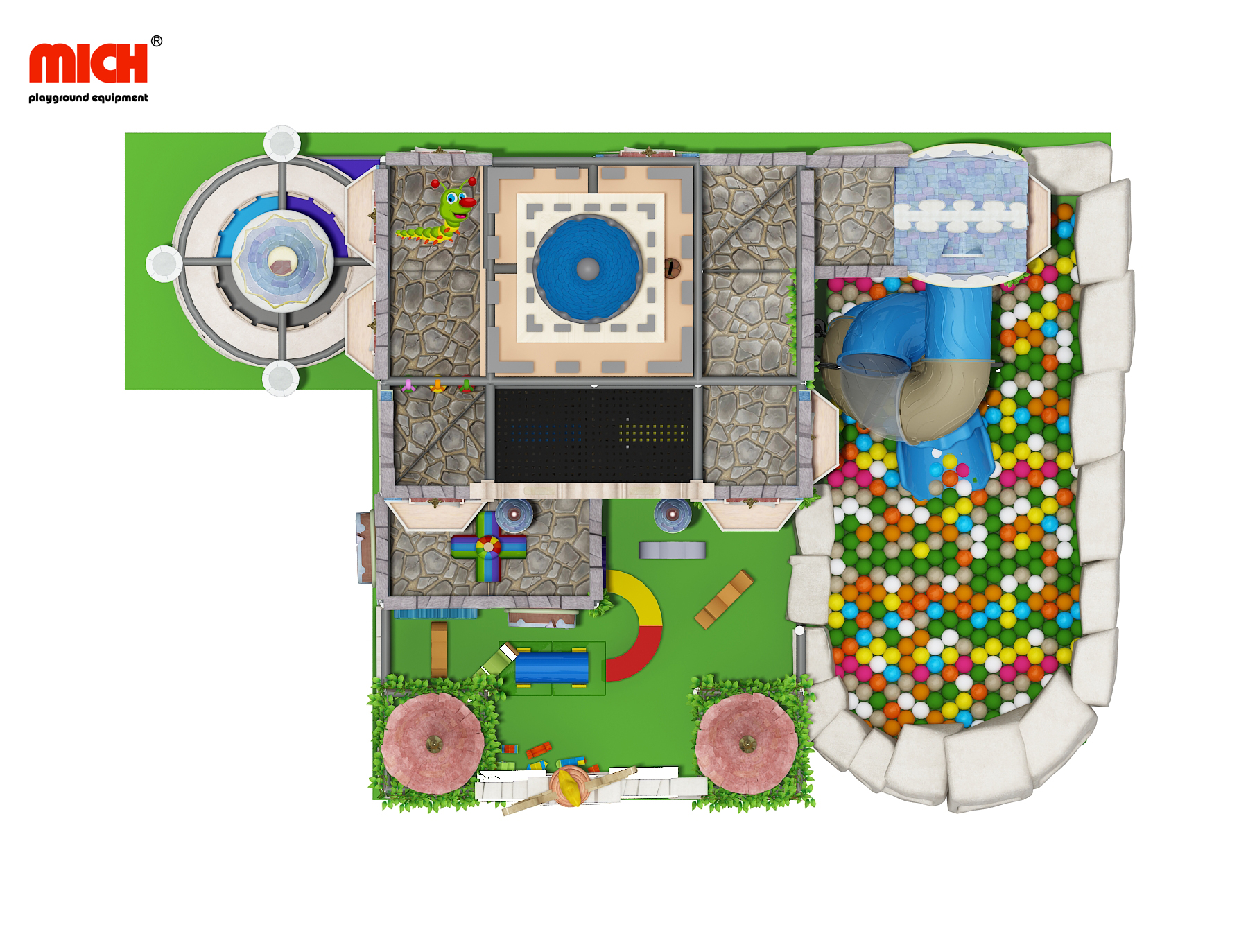 80sqm Castle Theme 3 Levels Kids Playhouse