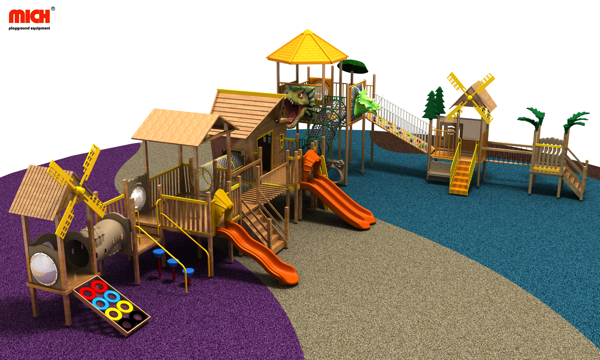 Wooden Outdoor Playground Equipment with Roof