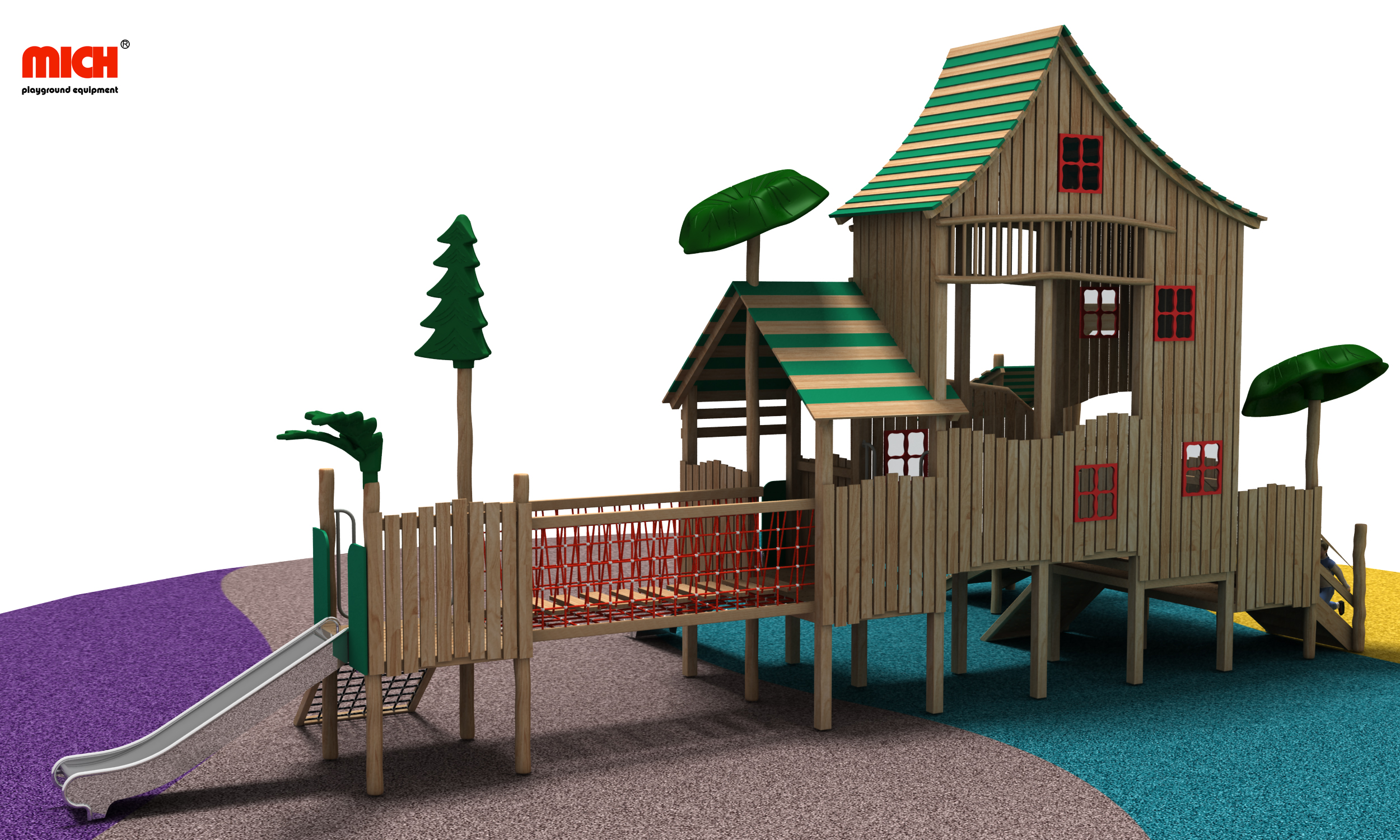 Children Outdoor Wooden Playhouse with Roof